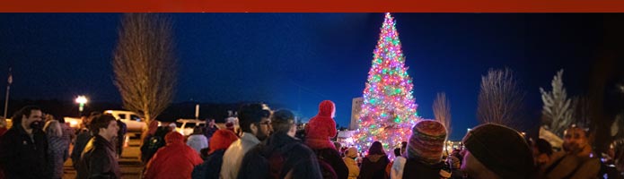 Coos Bay Tree lighting with Santa dn the movie Elf!