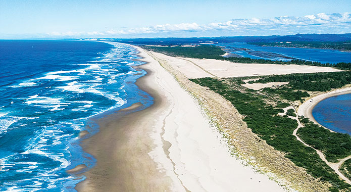 Aerial shot of Horsfall Beach on Oregon’s Adventure Coast