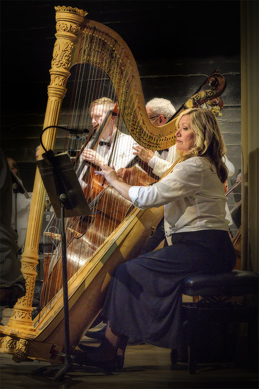 The glittering, brilliant sounds of the Harp enhance every movement played by the Orchestra during the OR Coast Music Festival in Coos Bay.