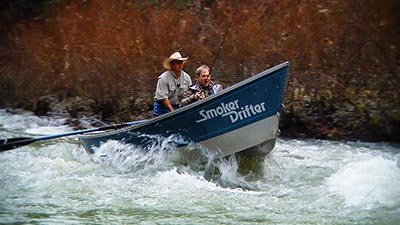 Fishing in a boat on the ocean